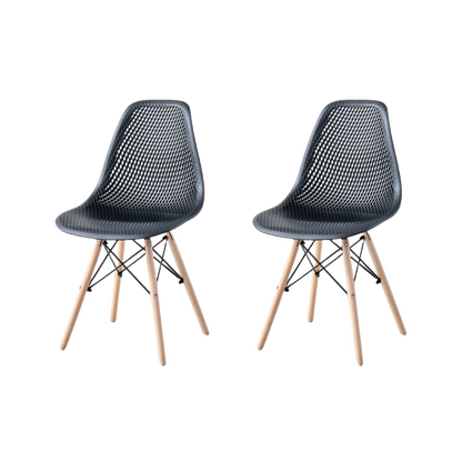 Set de 2 Sillas Aira, Color Negro, con Espaldar y Patas en Madera