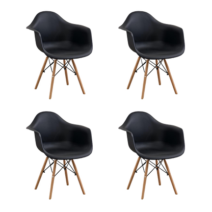 Set de 4 Sillas Eymos, Color Negro, con Espaldar y Patas en Madera