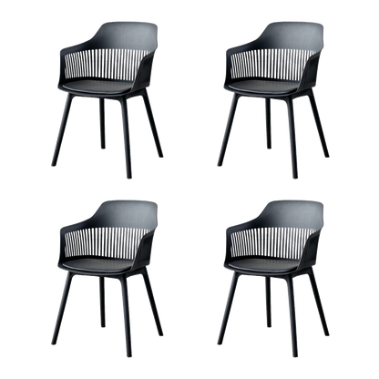 Set de 4 Sillas con Cojín Max, Color Negro, con Espaldar en Rejilla