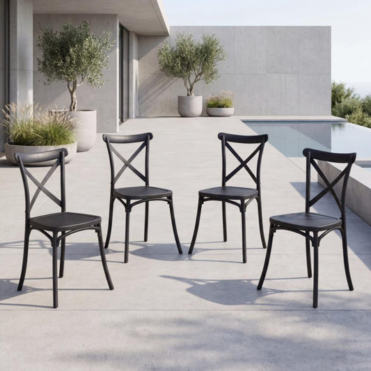 Set de 4 Sillas Betany, Color Negro, con Espaldar y Diseño Minimalista