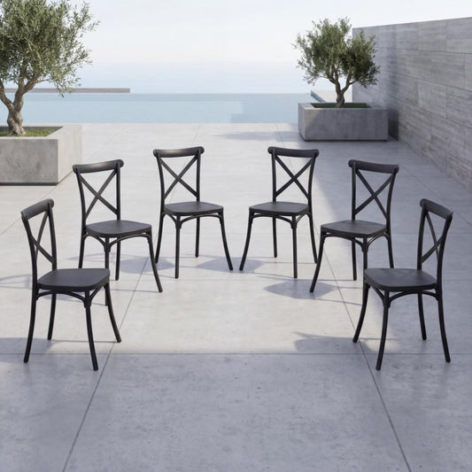 Set de 6 Sillas Betany, Color Negro, con Espaldar y Diseño Minimalista