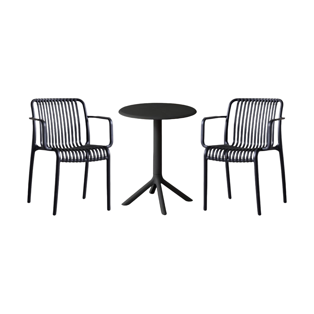 Juego de Comedor Auri · Mesa Redonda + 2 Sillas · Negro