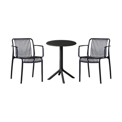 Juego de Comedor Auri · Mesa Redonda + 2 Sillas · Negro