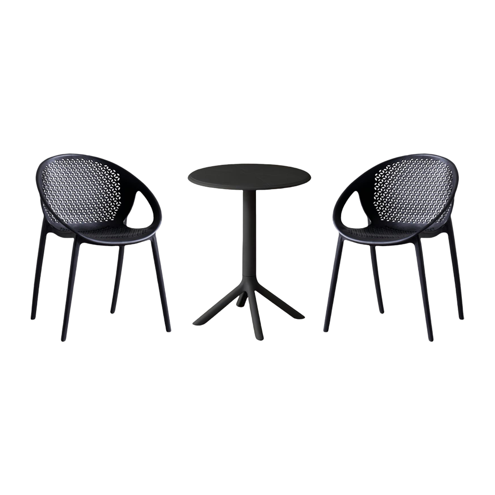 Juego de Comedor Ronda · Mesa Redonda + 2 Sillas · Negro