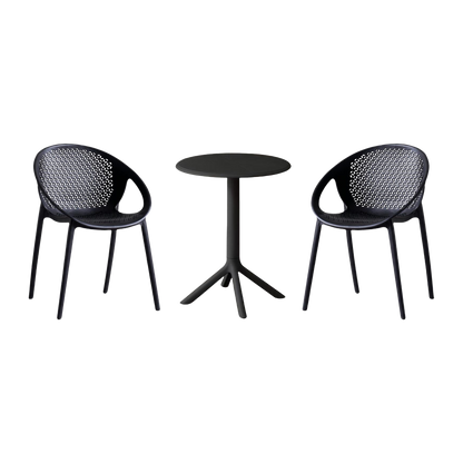 Juego de Comedor Ronda · Mesa Redonda + 2 Sillas · Negro