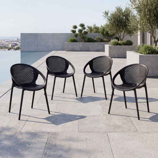 Set de 4 Sillas Selva con Brazos, Color Negro, con Espaldar