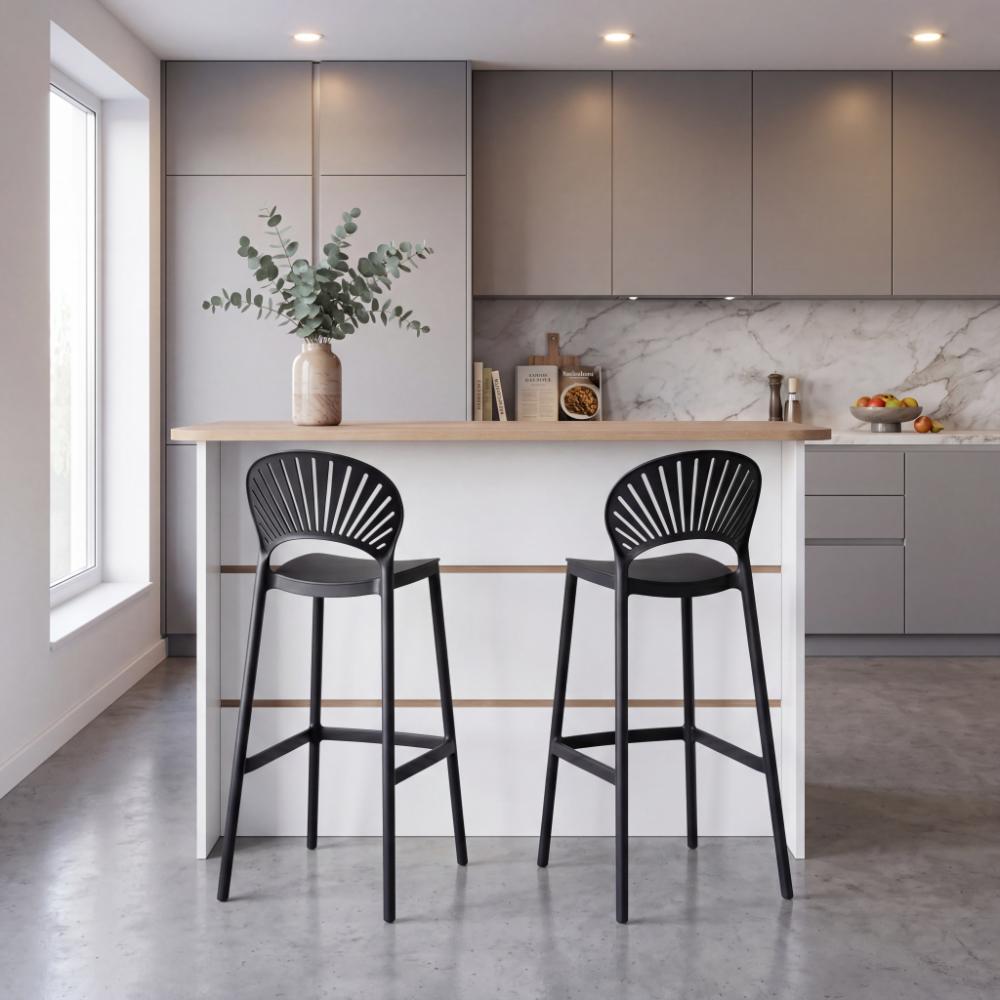 Set de 2 Sillas para Bar Paraíso, Color Negro, Diseño Moderno