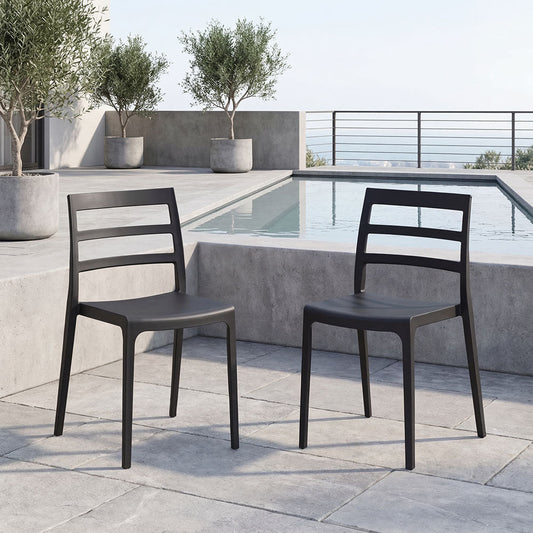Set de 2 Sillas New York, Negro, con Espaldar en Líneas y Diseño Minimalista