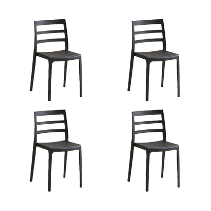 Set de 4 Sillas New York, Negro, con Espaldar en Líneas y Diseño Minimalista