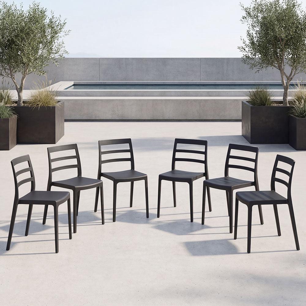 Set de 6 Sillas New York, Negro, con Espaldar en Líneas y Diseño Minimalista