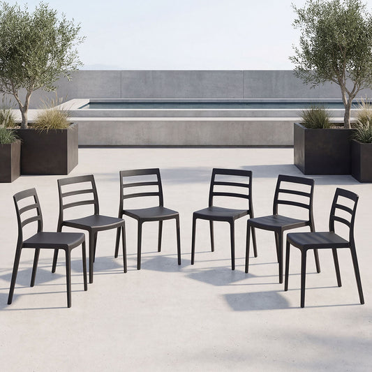 Set de 6 Sillas New York, Negro, con Espaldar en Líneas y Diseño Minimalista
