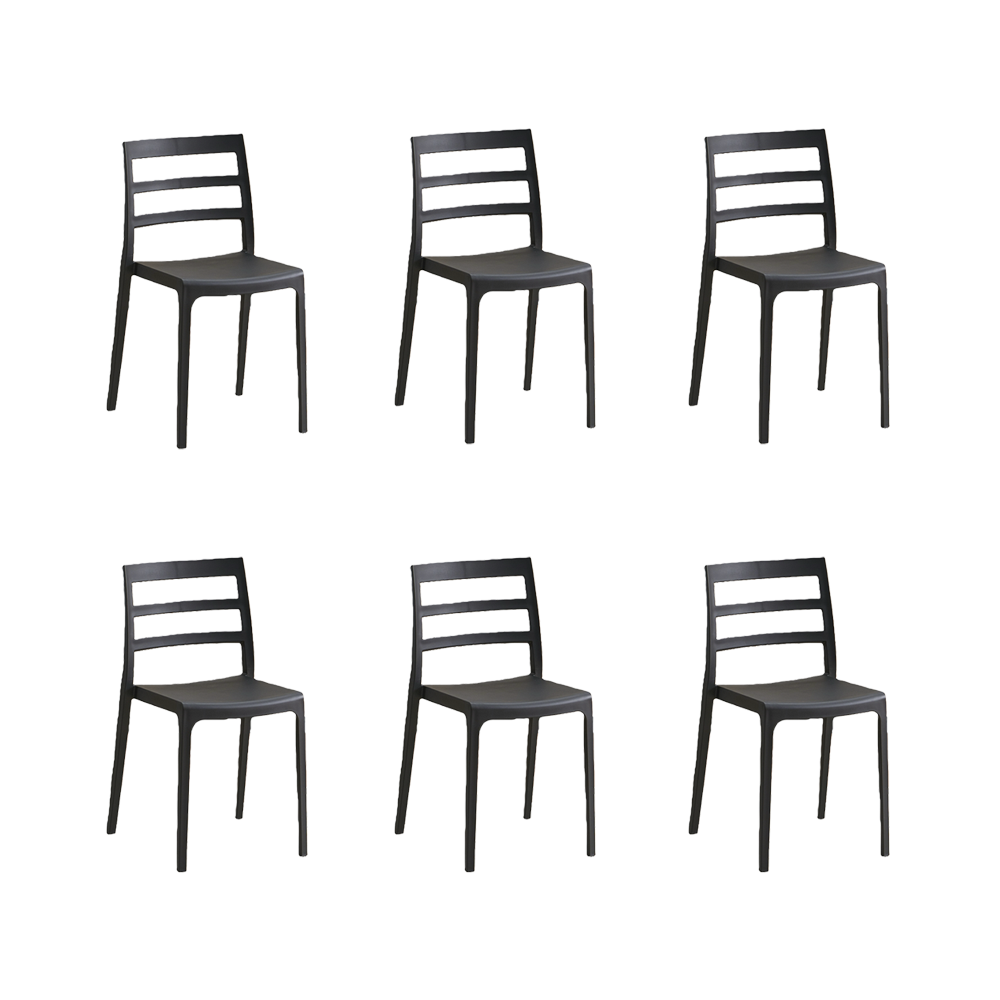 Set de 6 Sillas New York, Negro, con Espaldar en Líneas y Diseño Minimalista