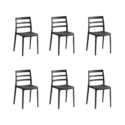 Set de 6 Sillas New York, Negro, con Espaldar en Líneas y Diseño Minimalista