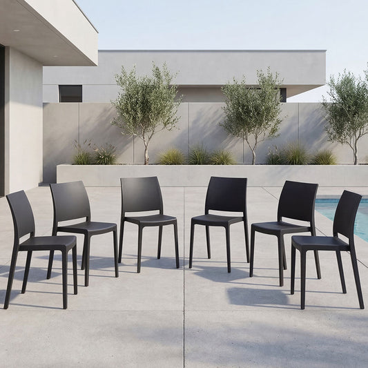 Set de 6 Sillas Soho, Negro, con Espaldar Cerrado y Diseño Minimalista