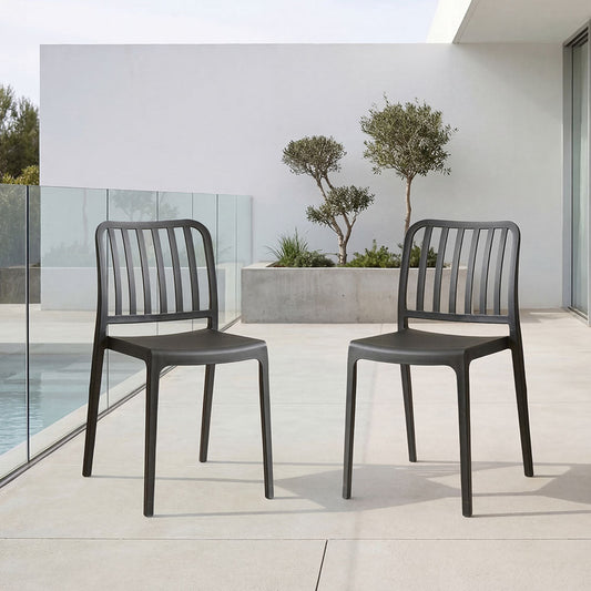 Set de 2 Sillas Brooklyn, Negro, con Espaldar en Rayas y Diseño Minimalista