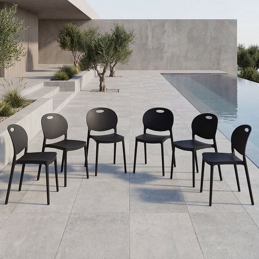 Set de 6 Sillas Queens, Negro, con Espaldar Redondo y Diseño Minimalista