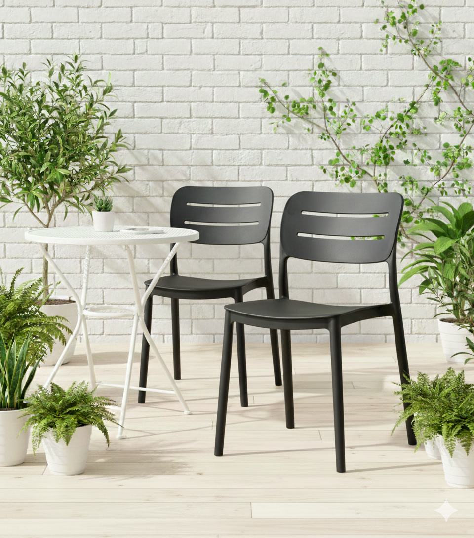 Set de 2 Sillas Harriman, Negro, con Medio Espaldar y Diseño Minimalista