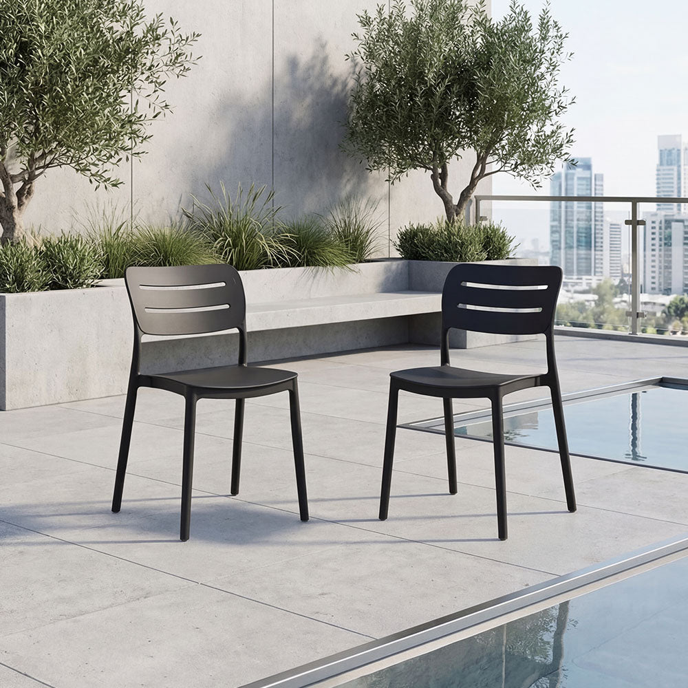 Set de 2 Sillas Harriman, Negro, con Medio Espaldar y Diseño Minimalista
