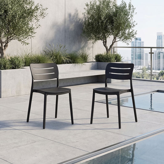 Set de 2 Sillas Harriman, Negro, con Medio Espaldar y Diseño Minimalista
