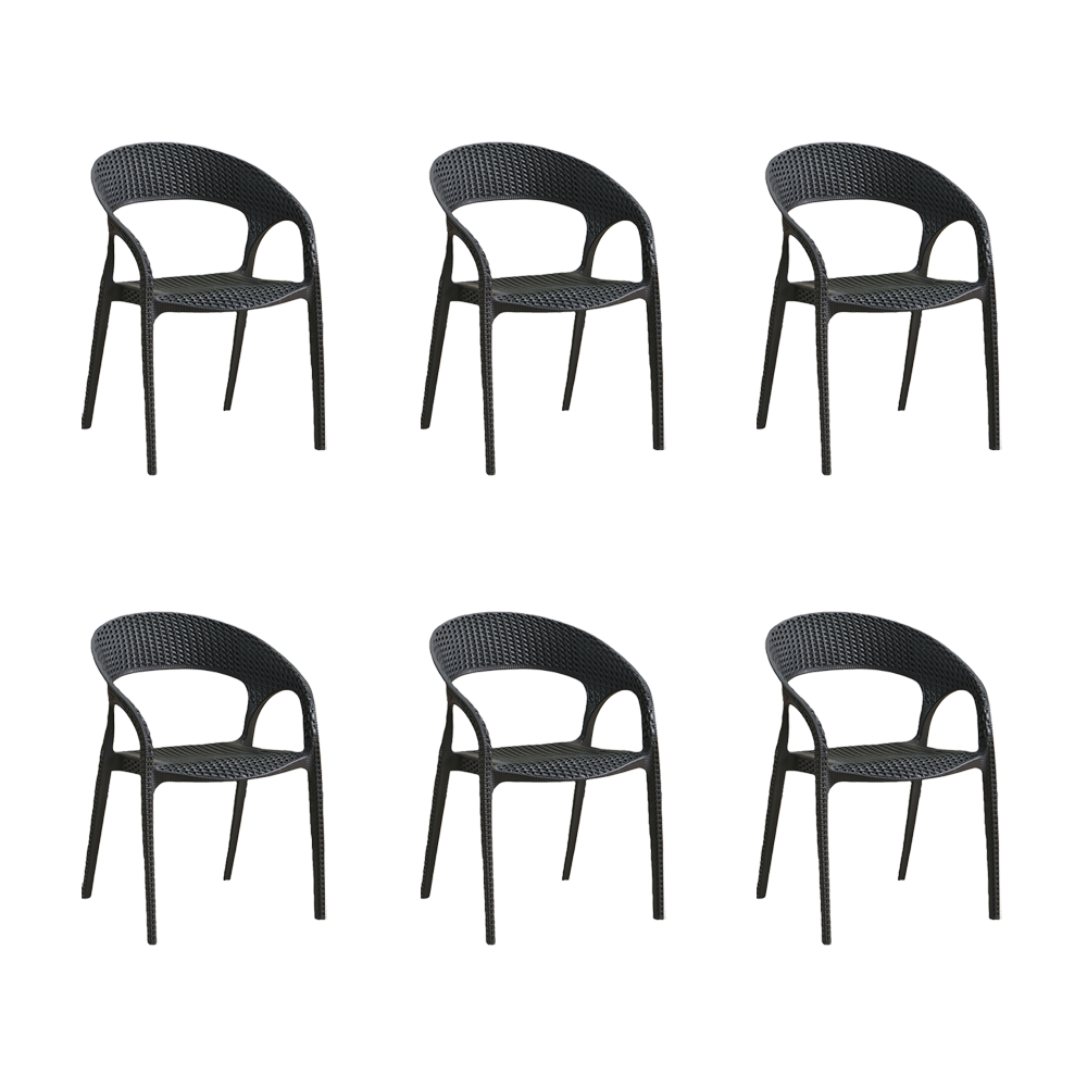 Set de 6 Sillas Axel, Negro, con Espaldar, Reposa Brazos y con Textura Trenzada