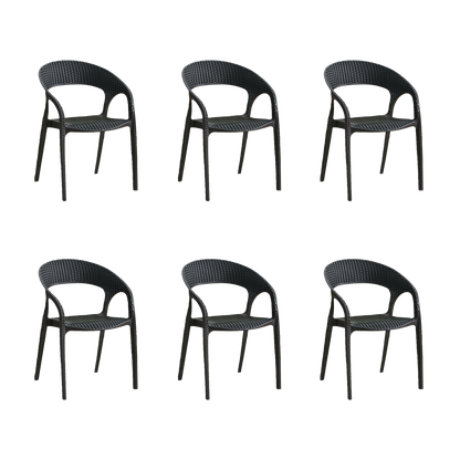 Set de 6 Sillas Axel, Negro, con Espaldar, Reposa Brazos y con Textura Trenzada