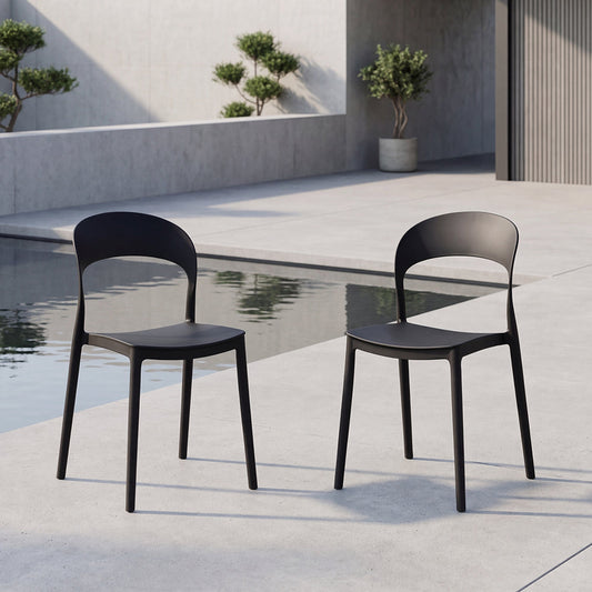 Set de 2 Sillas Sevilla, Color Negro, con Espaldar Liso y Diseño Minimalista