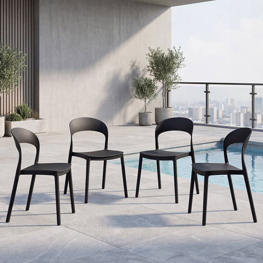 Set de 4 Sillas Sevilla, Color Negro, con Espaldar Liso y Diseño Minimalista