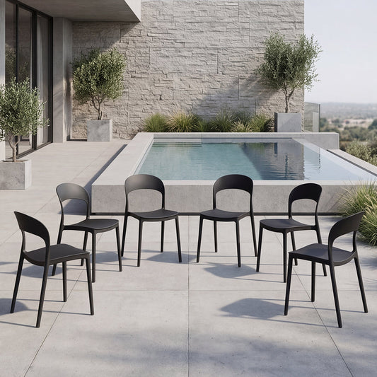 Set de 6 Sillas Sevilla, Color Negro, con Espaldar Liso y Diseño Minimalista