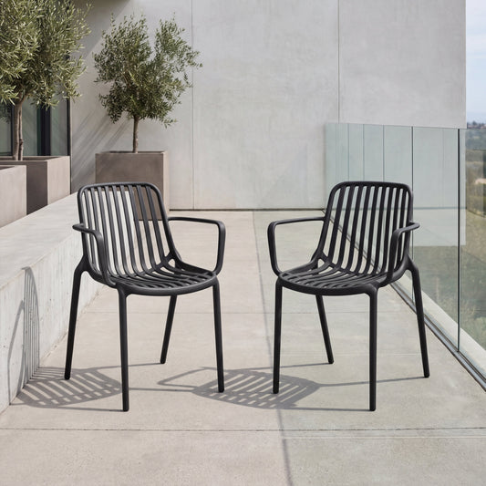 Set de 2 Sillas Parma, Negro, con Espaldar en Rayas y Diseño Minimalista