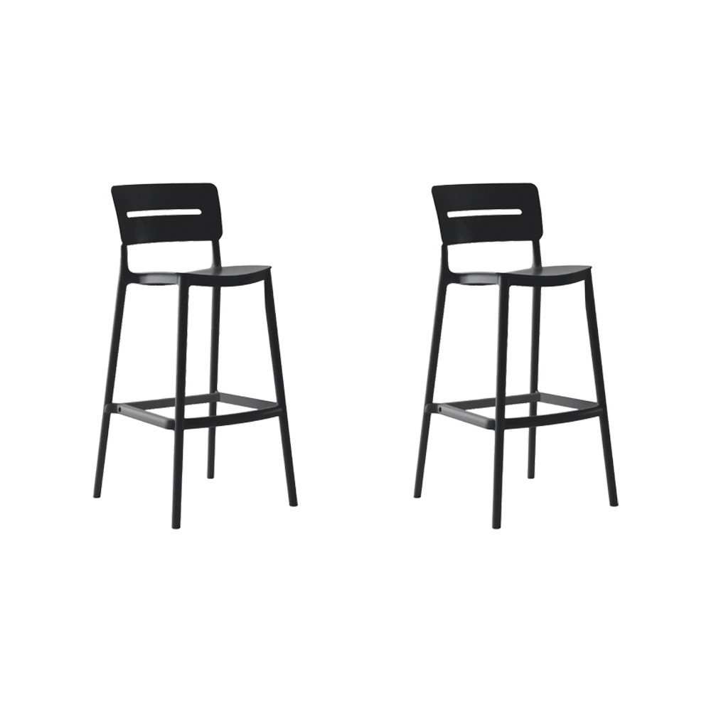 Set de 2 Sillas para Bar Manila, Negro, con Espaldar Rectangular y Diseño Moderno