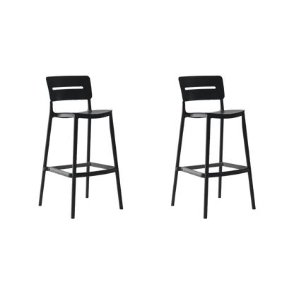 Set de 2 Sillas para Bar Manila, Negro, con Espaldar Rectangular y Diseño Moderno
