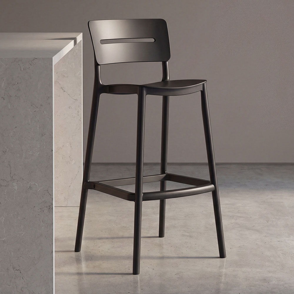 Set de 2 Sillas para Bar Manila, Negro, con Espaldar Rectangular y Diseño Moderno