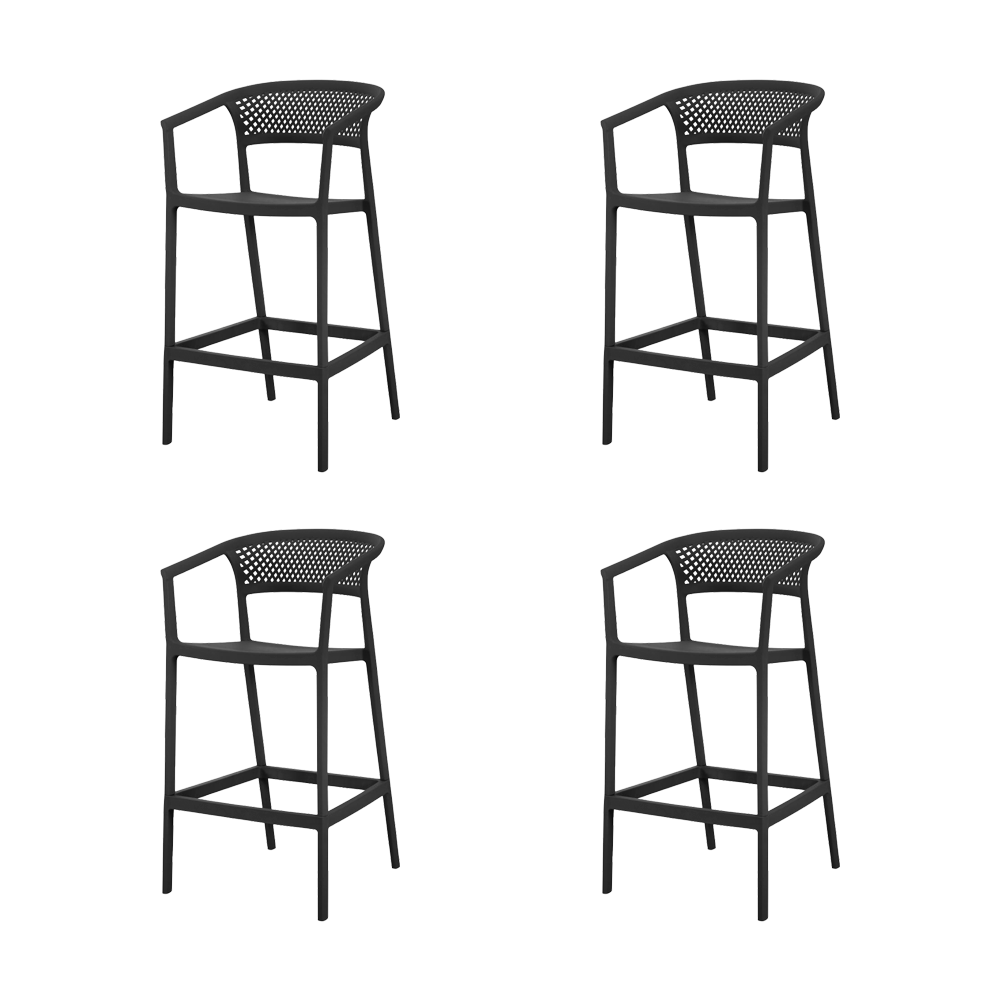 Set de 4 Sillas para Bar Salvador, Negro, con Reposa Pies Doble Proposito