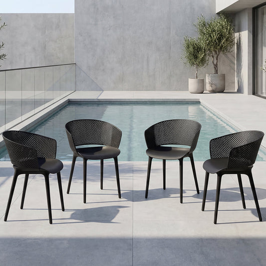Set de 4 Sillas con Brazos Madrigal, Color Negro, con Espaldar Liso, Redondo y Diseño Minimalista