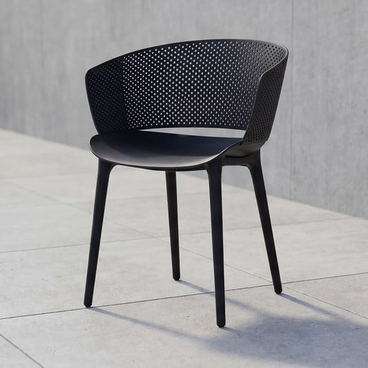 Silla con Brazos Madrigal, Color Negro, con Espaldar Liso, Redondo y Diseño Minimalista
