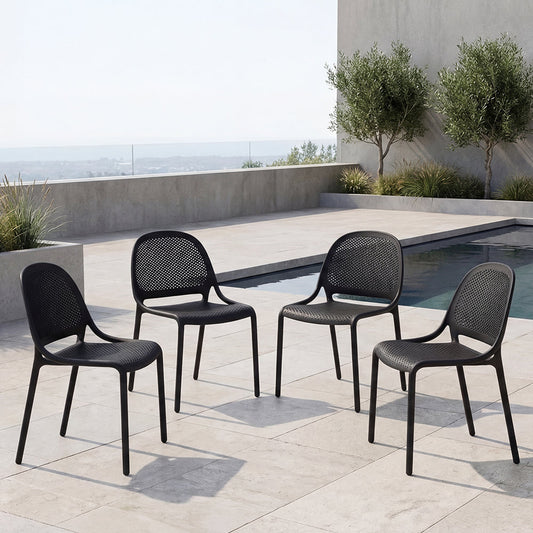 Set de 4 Sillas Tolondo, Color Negro, con Espaldar Redondo Transpirable y Diseño Minimalista