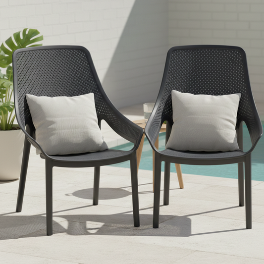 Set de 2 Sillas Lounge Ibiza, Negro, con Espaldar y Reposa Brazos