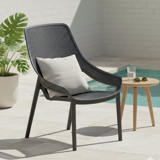 Silla Lounge Ibiza, Negro, con Espaldar y Reposa Brazos
