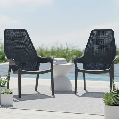 Silla Lounge Mayorca, Negro, con Espaldar y Reposa Brazos, vista lateral