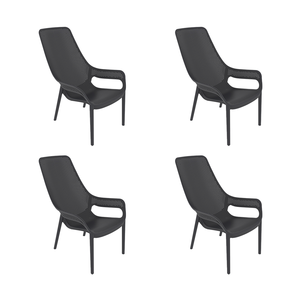 Set de 4 Sillas Lounge Mayorca, Negro, con Espaldar y Reposa Brazos