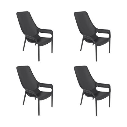 Set de 4 Sillas Lounge Mayorca, Negro, con Espaldar y Reposa Brazos
