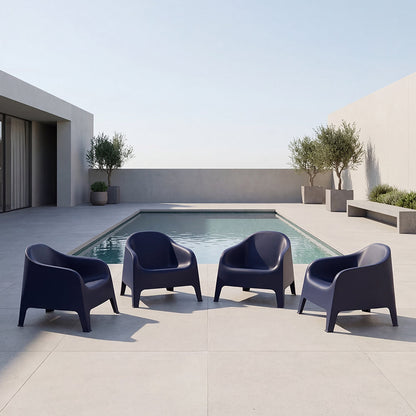 Set de 4 Sillas Lounge Sun, Negro, Cómoda para Terraza o Jardín