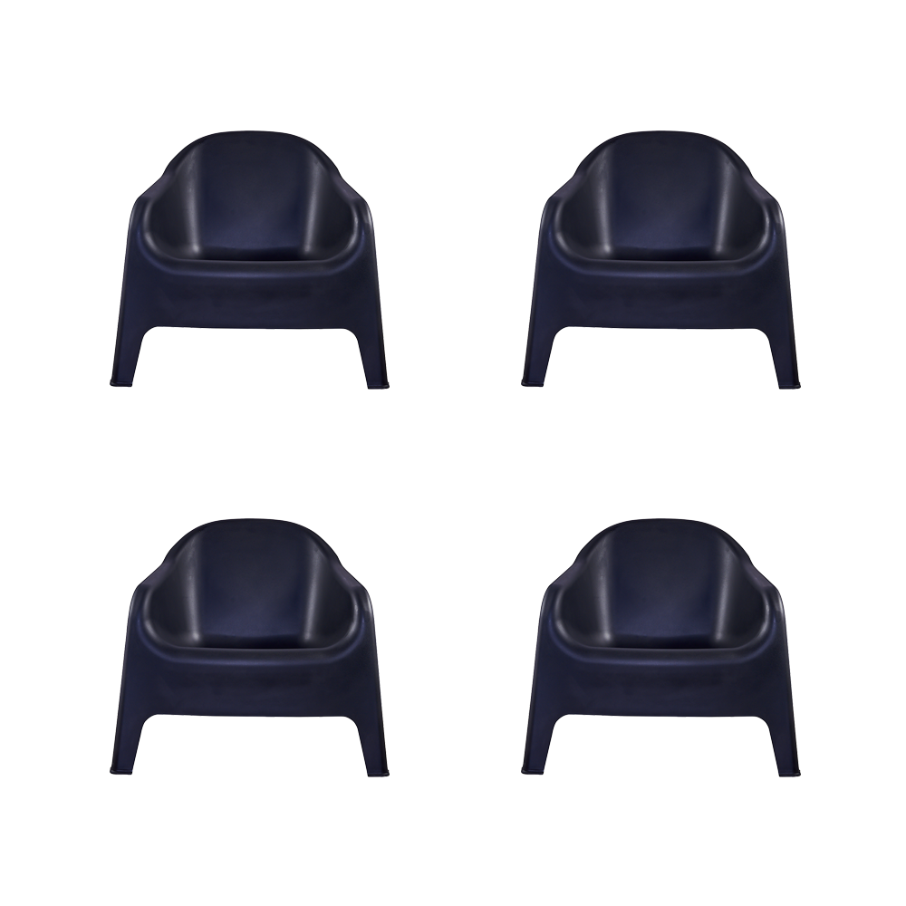 Set de 4 Sillas Lounge Sun, Negro, Cómoda para Terraza o Jardín
