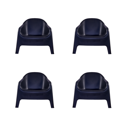 Set de 4 Sillas Lounge Sun, Negro, Cómoda para Terraza o Jardín
