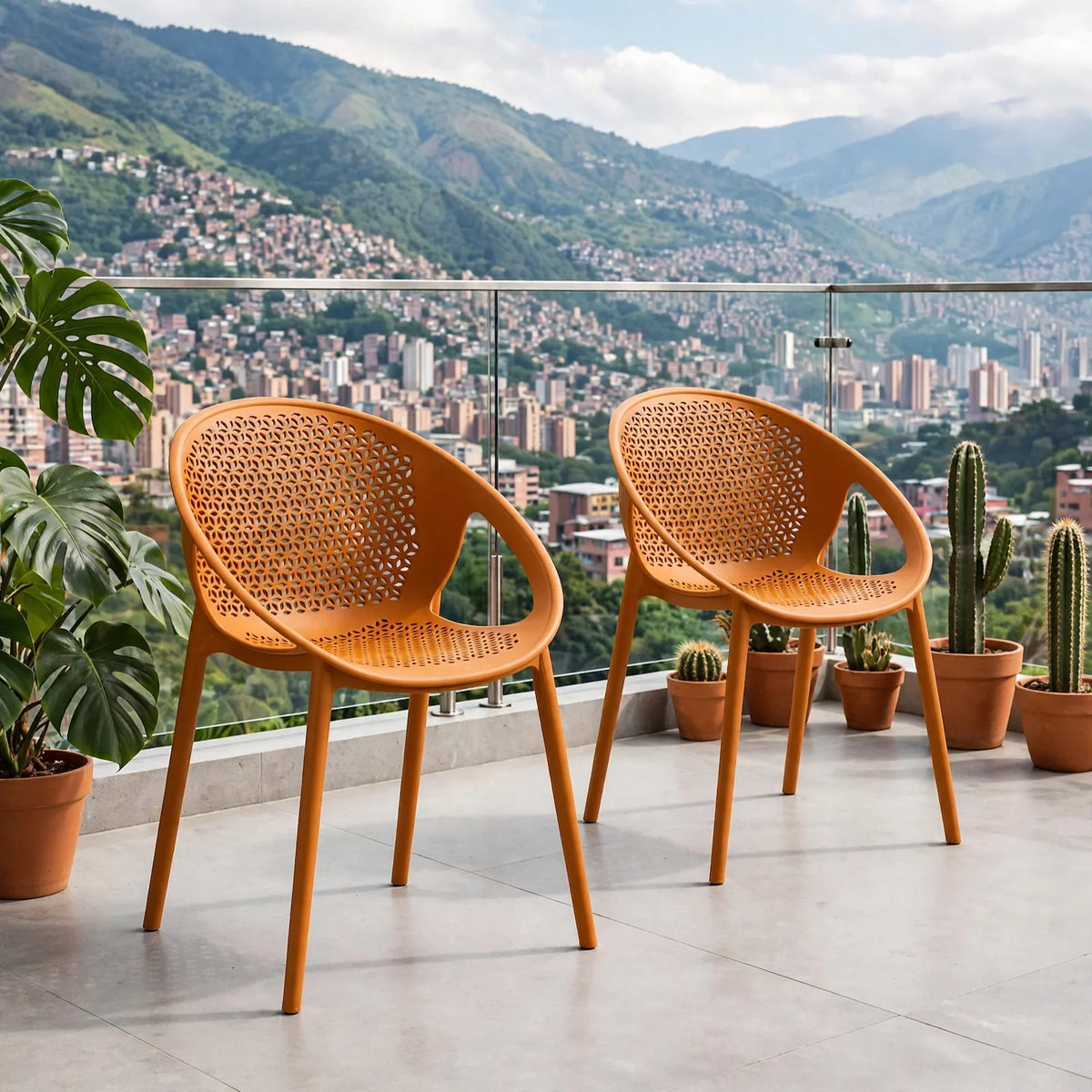 Set de 2 Sillas Selva con Brazos, Color Naranja, con Espaldar