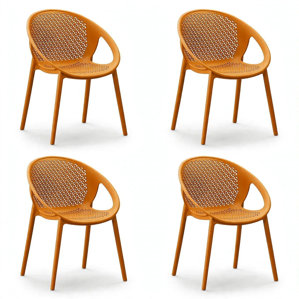 Set de 4 Sillas Selva con Brazos, Color Naranja, con Espaldar