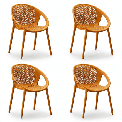 Set de 4 Sillas Selva con Brazos, Color Naranja, con Espaldar