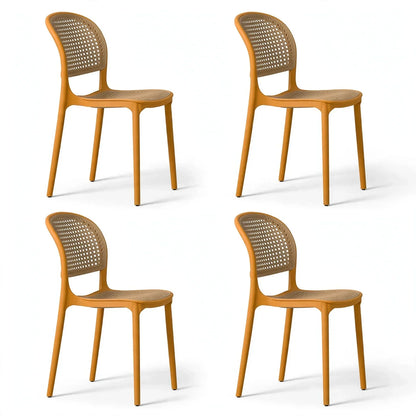Set de 4 Sillas Nest, Color Salmón y Beige, con Espaldar y Asiento en Rejilla