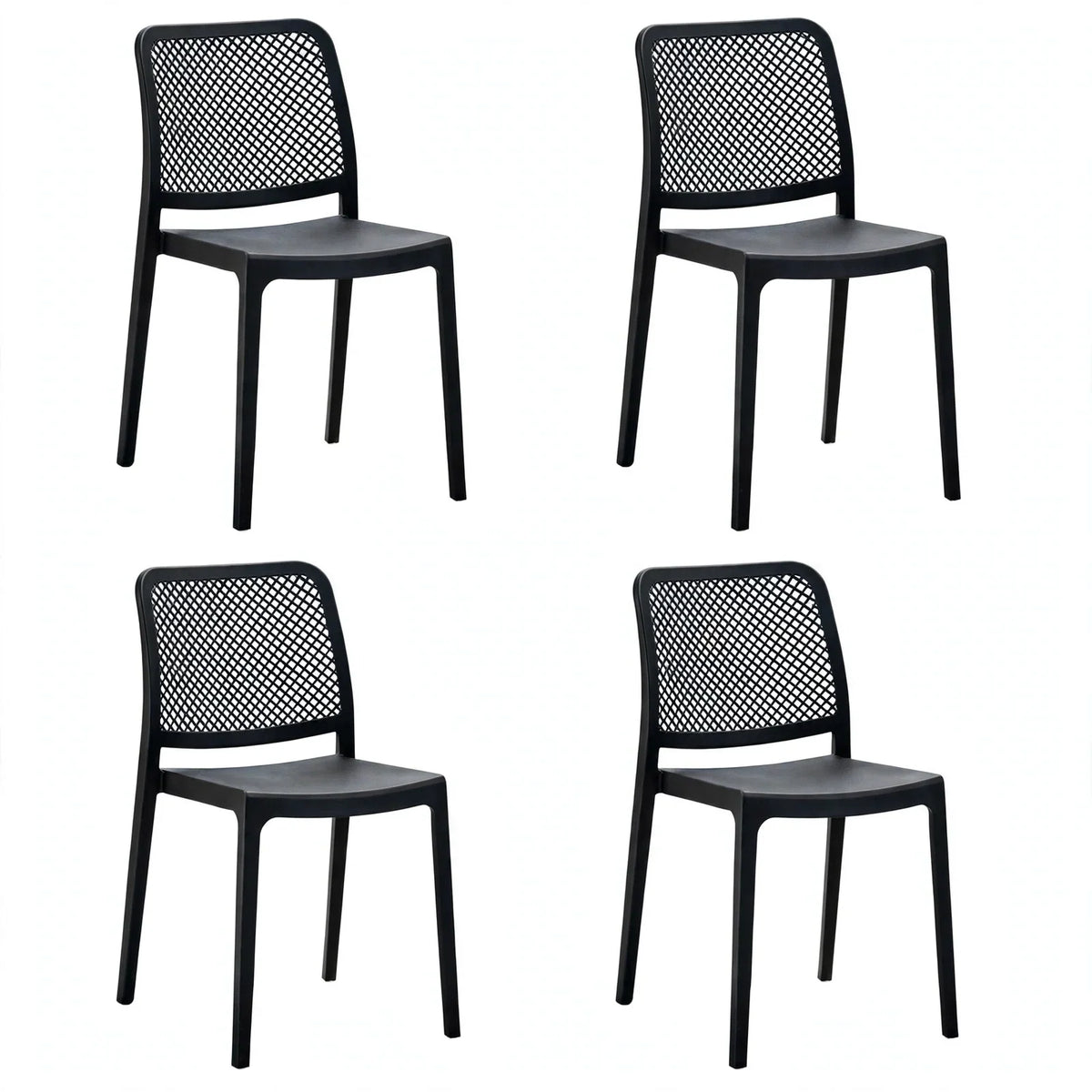 Set de 4 Sillas Manhattan, Negra, con Espaldar en Rejilla y Diseño Minimalista
