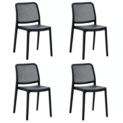 Set de 4 Sillas Manhattan, Negra, con Espaldar en Rejilla y Diseño Minimalista